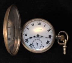 A silver half-hunter pocket watch, the white enamel dial inscribed ‘Meridian, James Walker