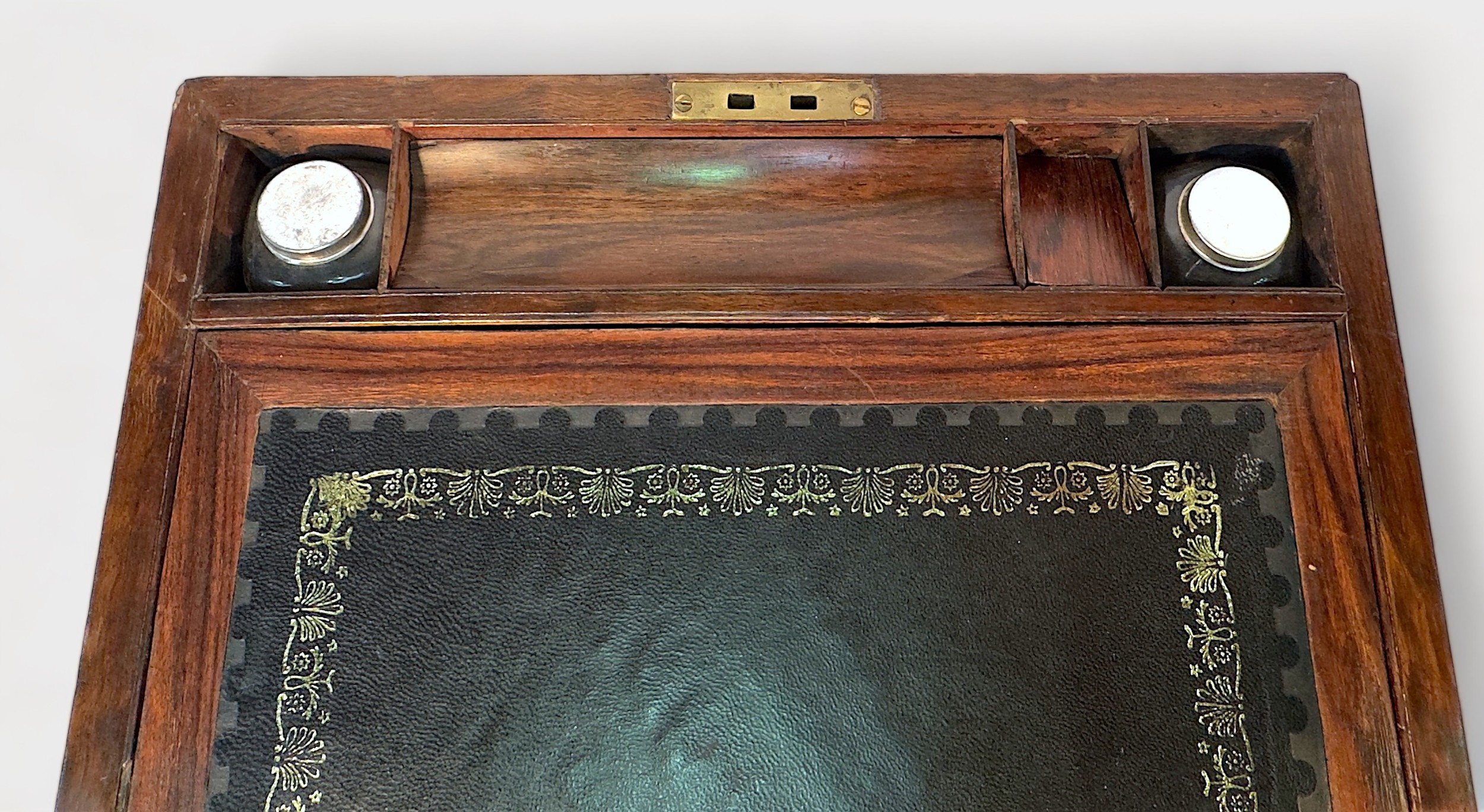 A Victorian mahogany writing slope with walnut veneer and brass inlay, together with a smaller - Image 3 of 7