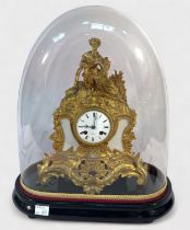 A 19th Century French gilt-spelter mantel clock by Henry Marc, Paris, the white enamel dial with