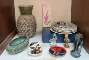 A collection of assorted ceramics, including a large vase modelled as a pineapple, a shaped