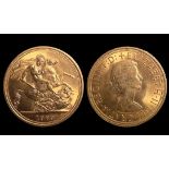 A QEII gold sovereign, 1963, Obverse 1st portrait after Mary Gillick, Reverse St George & Dragon