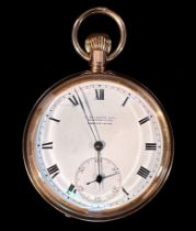 A 9ct gold cased open-face pocket watch, the white enamel dial inscribed with retailer ‘T. Pickett