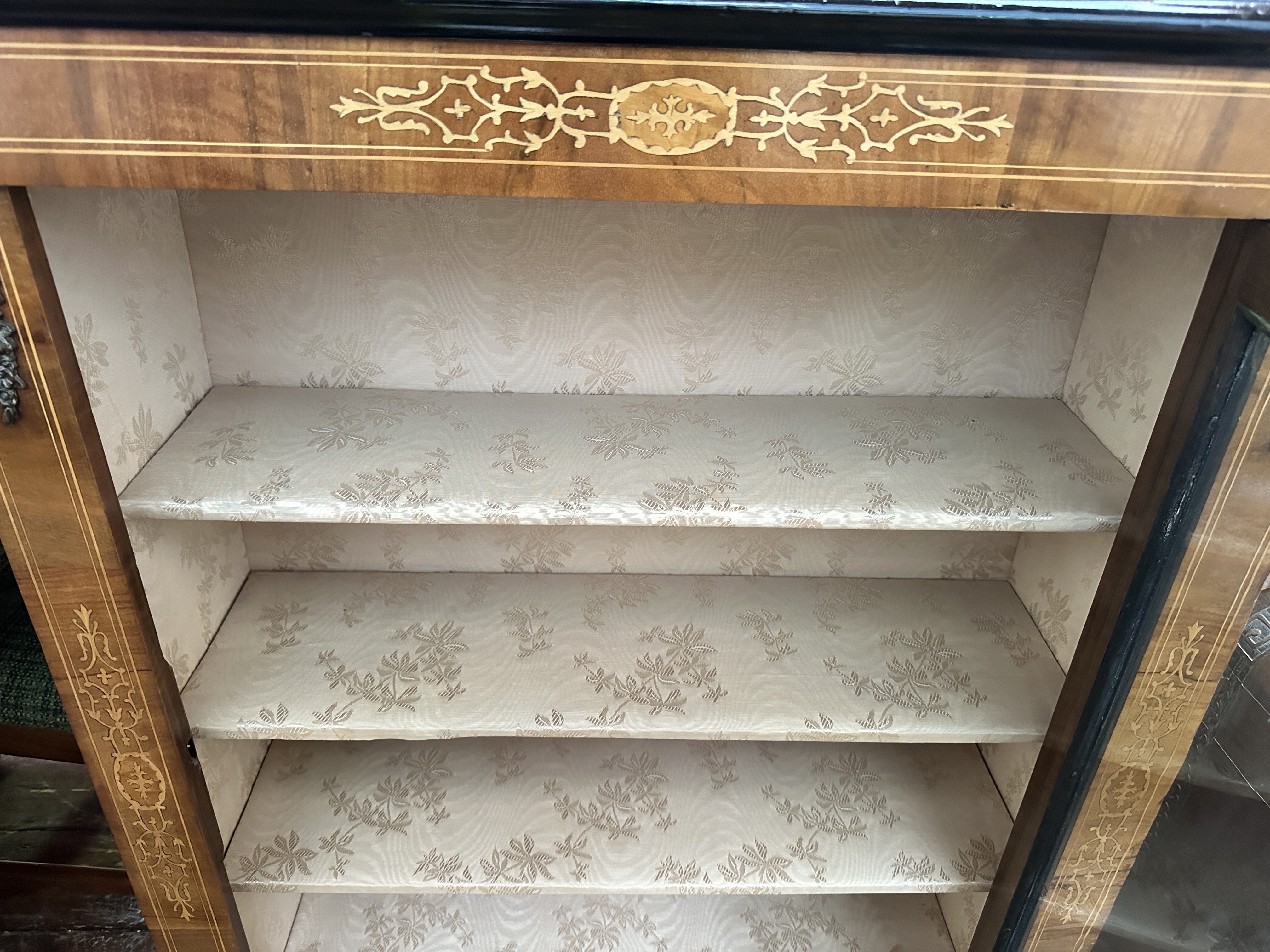 A Victorian inlaid walnut pier cabinet, with single central glazed door enclosing three shelves, - Image 3 of 9