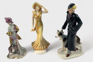 Three various porcelain figures of ladies, including, Elegant Lady with Borzoi by Giuseppe Cappé for