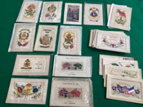 A small but impressive collection of approximately 27 embroidered silk, including regimental and two