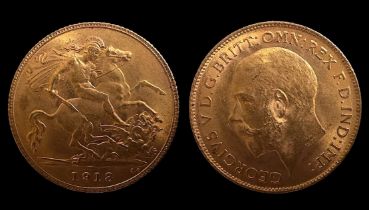 George V gold half-sovereign, 1913, Obverse portrait of monarch by Edgar Bertram Mackennal,