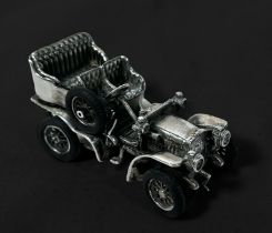 A silver scale model of a classic car, possibly Rolls Royce V-8, 1905, import marks, Birmingham,