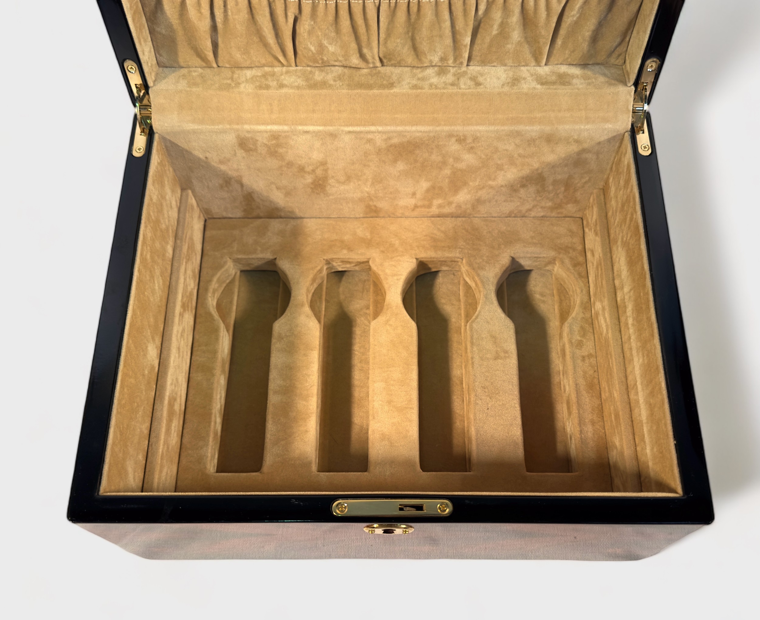 A Rapport London burr wood effect watch box, with lined and compartmented interior with eight - Image 4 of 5