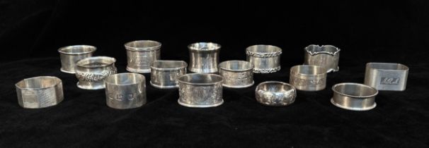 A collection of 15 assorted silver napkin rings, gross weight approximately 11ozt