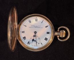 A 10ct gold-plated half-hunter pocket watch by Kendal & Dent, London, Makers to the Admiralty, the