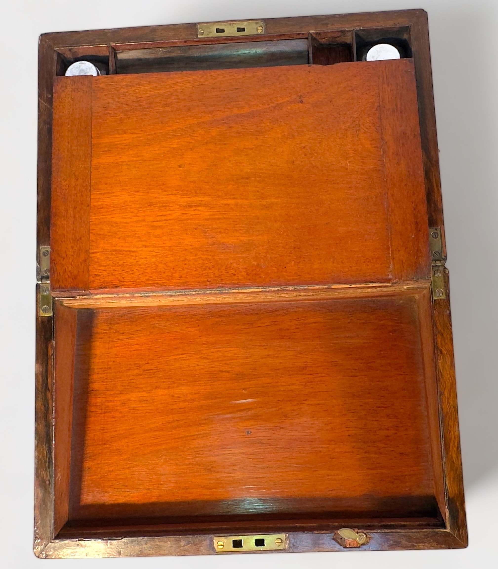 A Victorian mahogany writing slope with walnut veneer and brass inlay, together with a smaller - Image 5 of 7