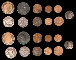 Mixed 18th and 19th century copper/alloy: George II Farthing, George III 1806 Half Penny, George