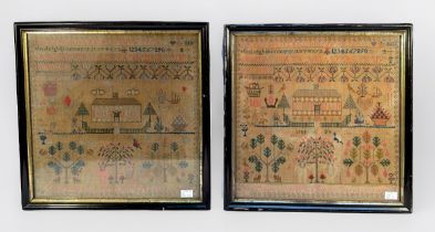 A pair of Victorian needlework samplers, named and dated to Ann and Jane Stephenson, Aged 8 Years,