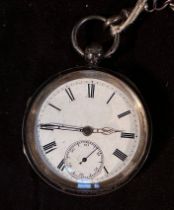A late Victorian silver cased, open-face pocket watch, the white enamel dial with Roman numerals