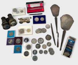 A mixed lot comprising various silver, collectables, and coins, to include, a silver dressing