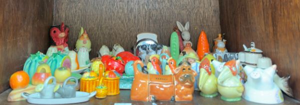 A collection of twenty-five assorted novelty salt and pepper pot sets, modelled as animals,