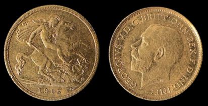 A George V 1915 22ct gold half-Sovereign, gross weight approximately 4g