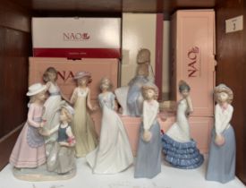 Eight various NAO porcelain figures, seven boxed, including ‘A moment with mommy’, ‘Truly in
