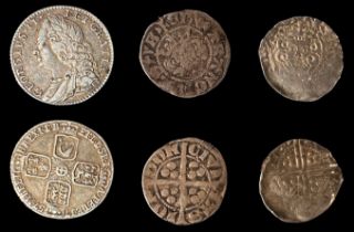 George II silver Sixpence, (3711), VF, together with two various Edward I silver pennies