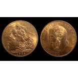 George V gold sovereign, 1925, Pretoria SA mint mark, Obverse portrait of monarch by Edgar Bertram