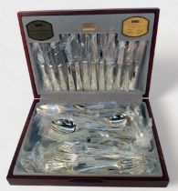 A canteen of Viners silver-plated cutlery, with beaded decoration, housed in branded, fitted and