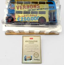 A boxed SunStar 1/24 scale Routemaster Bus, 2905 RM686-WLT ‘Vernon’s Pools’ livery, complete with