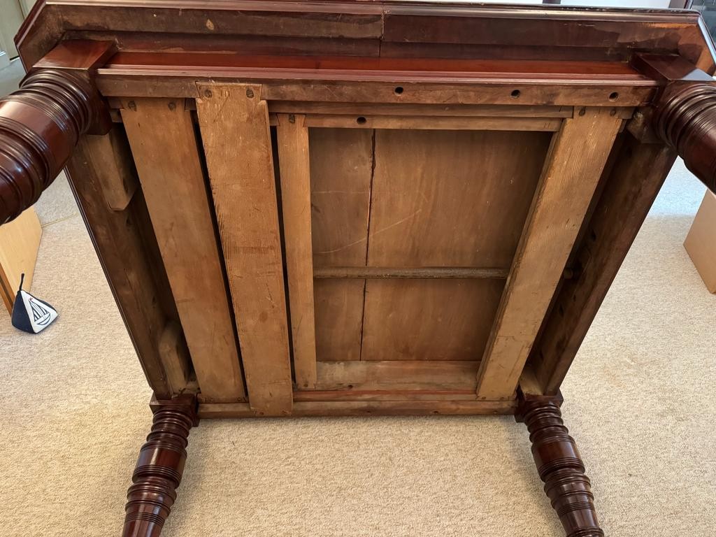 A large Victorian mahogany dining table, two leaves, canted corners, raised on four turned - Image 6 of 7