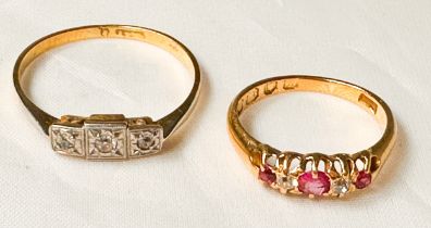 An 18ct yellow gold ruby and diamond dress ring, ring weighs 1.9 grams, together with an 18ct yellow