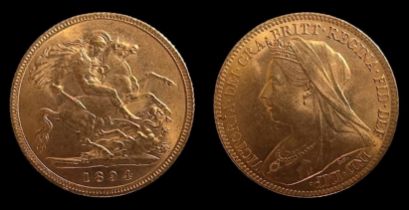 Queen Victoria gold half-sovereign, 1894, Obverse Veiled Head, Reverse St George & Dragon after