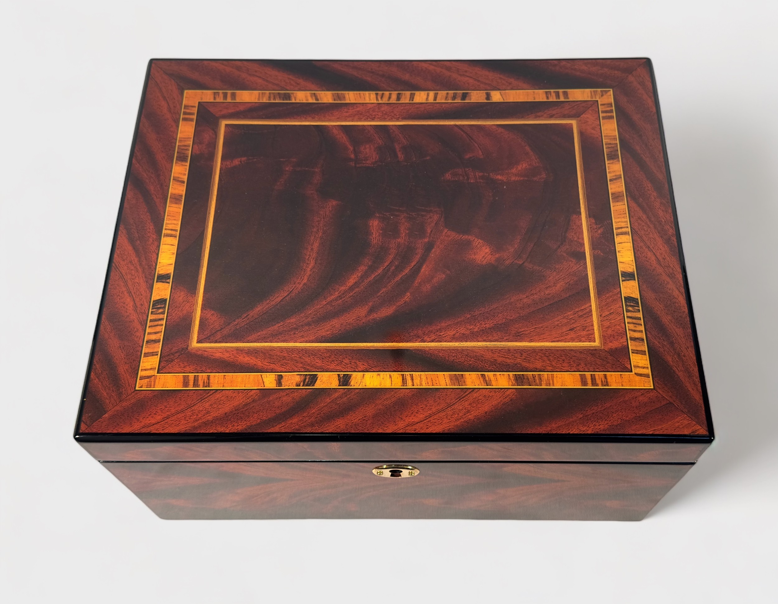 A Rapport London burr wood effect watch box, with lined and compartmented interior with eight - Image 2 of 5