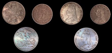 Three Queen Victoria Silver pieces dated 1889, comprising Double Florin, EF with some toning to