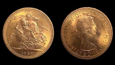A QEII gold sovereign, 1966, Obverse 1st portrait agter Mary Gillick, Reverse St George & Dragon