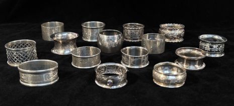A collection of 15 assorted silver napkin rings, gross weight approximately 7ozt