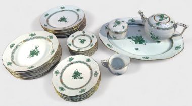 A Herend Porcelain 8-place dinner service in the 'green Chinese bouquet' pattern, comprising 8-