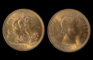 A QEII 1958 22ct gold full Sovereign, gross weight approximately 8g
