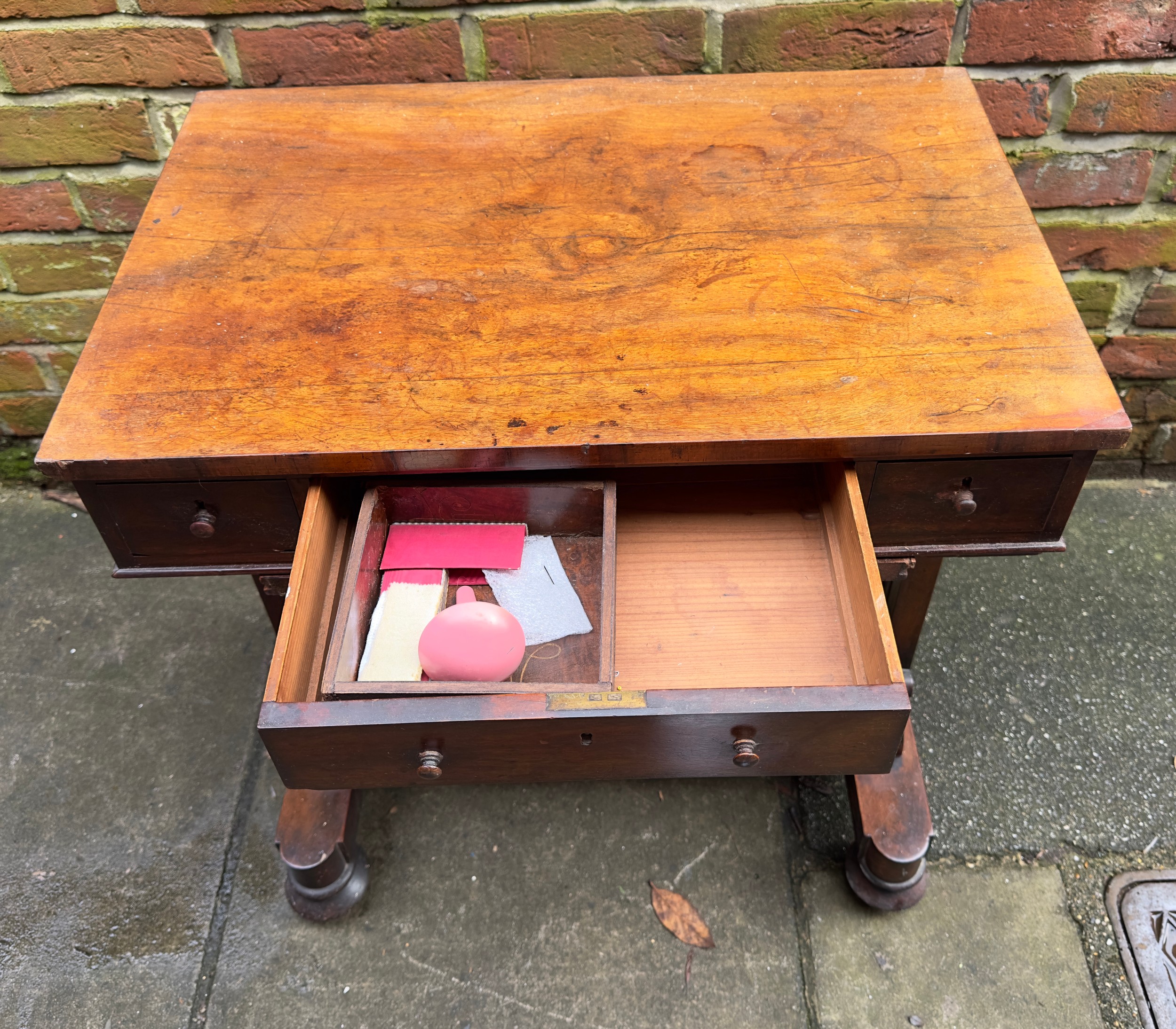 A William IV mahogany work table, with rectangular top above three frieze drawers and opposing - Image 2 of 3