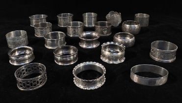 A collection of 20 assorted silver napkin rings, gross weight approximately 11.8ozt