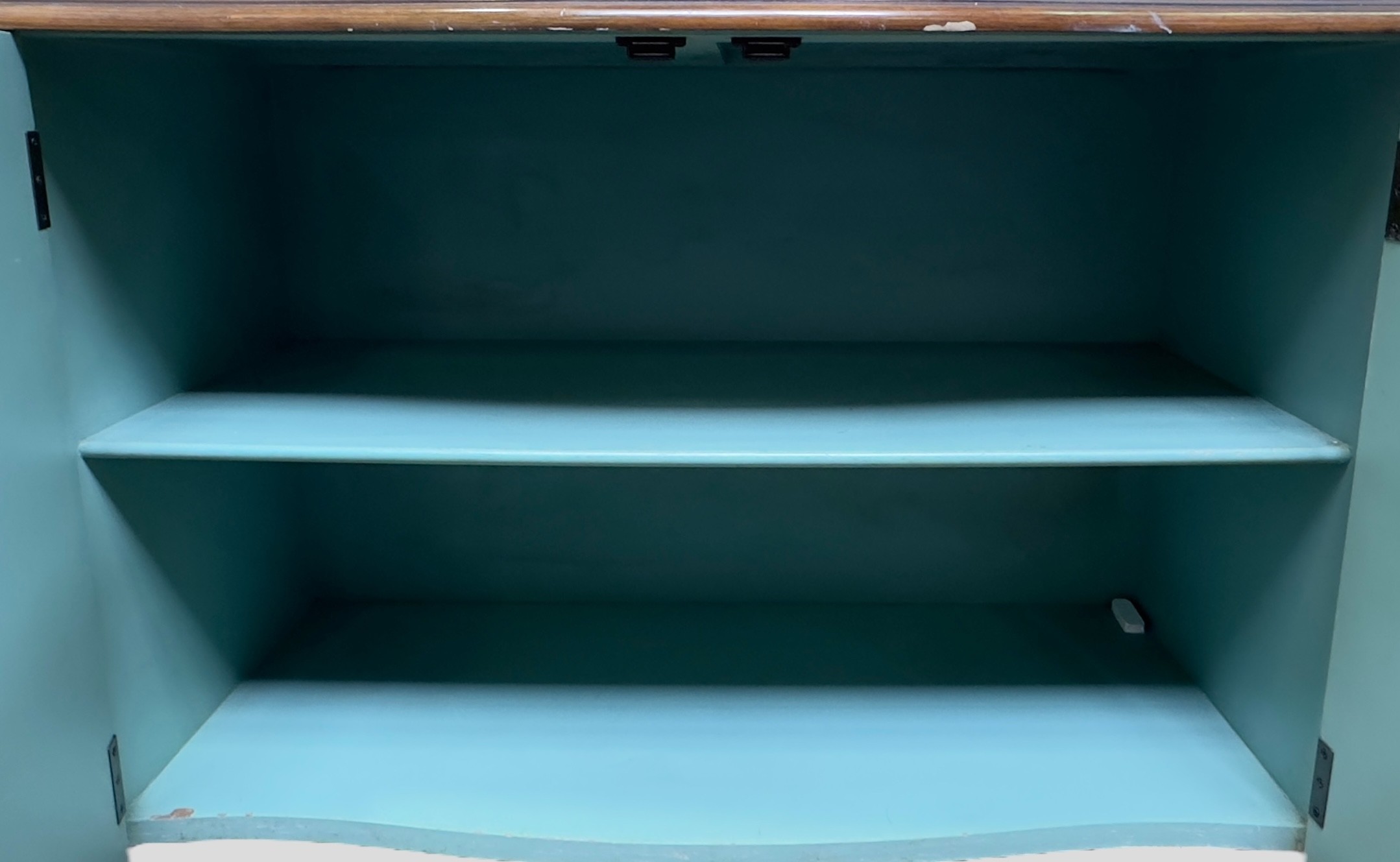 A Continental commode cupboard, of serpentine form, the walnut top above a floral painted aqua - Image 2 of 2
