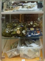 A good quantity of costume jewllery including brooches, earrings, rings, buckles etc, in two clear