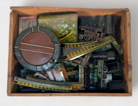 A collection of early 20th Century Bing clockwork ‘OO’ gauge tinplate model railway items,