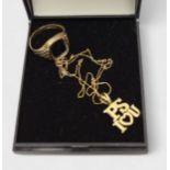 A 9ct gold necklace with ‘PS I Love You’ pendant and a broken 9ct gold ring, gross weight
