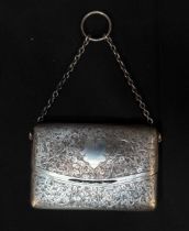 A George V Silver ladies Finger-Ring calling card case, of rectangular form with sprung hinged