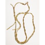 A 9ct yellow gold snake-link twist necklace, (af), measuring 24 inches, weighs 24.5 grams.