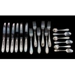 A continental silver-plated part cutlery set by ERCUIS of 6-each knives, forks and teaspoons,