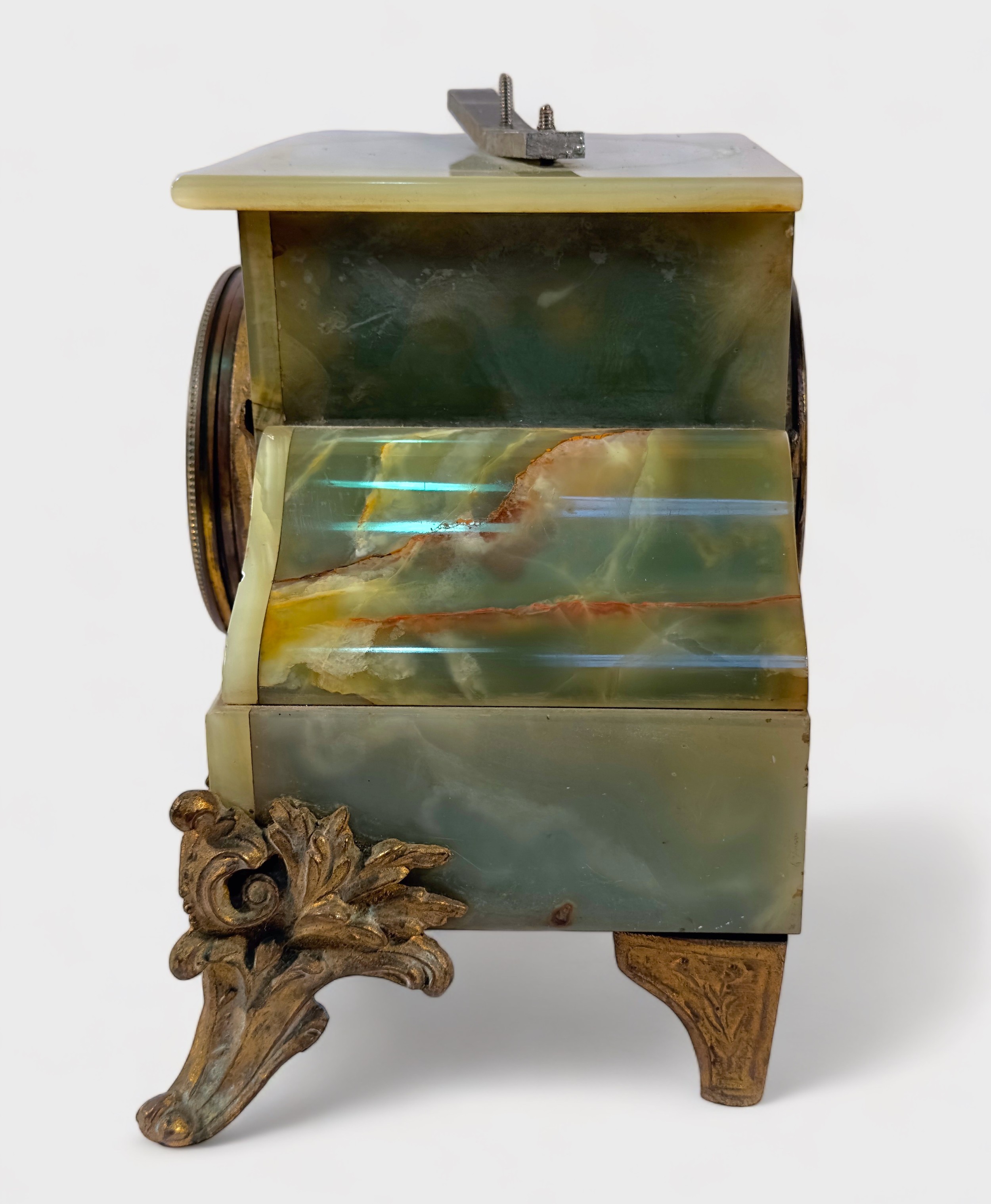 A late 19th Century French onyx and spelter figural figural mantel clock, converted to a lamp, - Image 5 of 5