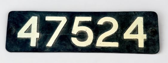 A cast iron smokebox numberplate ‘47524’, ex L.M.S. Fowler 0-6-0T built in 1928, renumbered to 47524