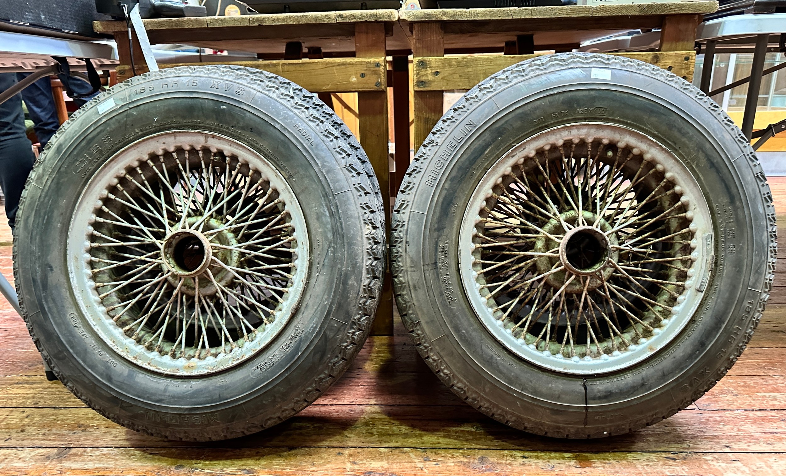 Jaguar E-Type Series 1, a set of four chrome wire wheels, each 41.5cm in diameter, shod with