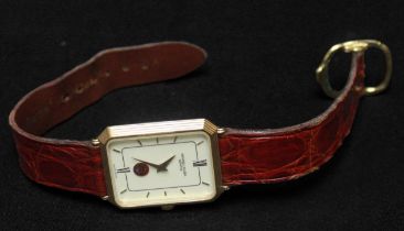 A vintage gold-plated Favre-Leuba quartz wristwatch, the rectangular ivory dial with applied gilt