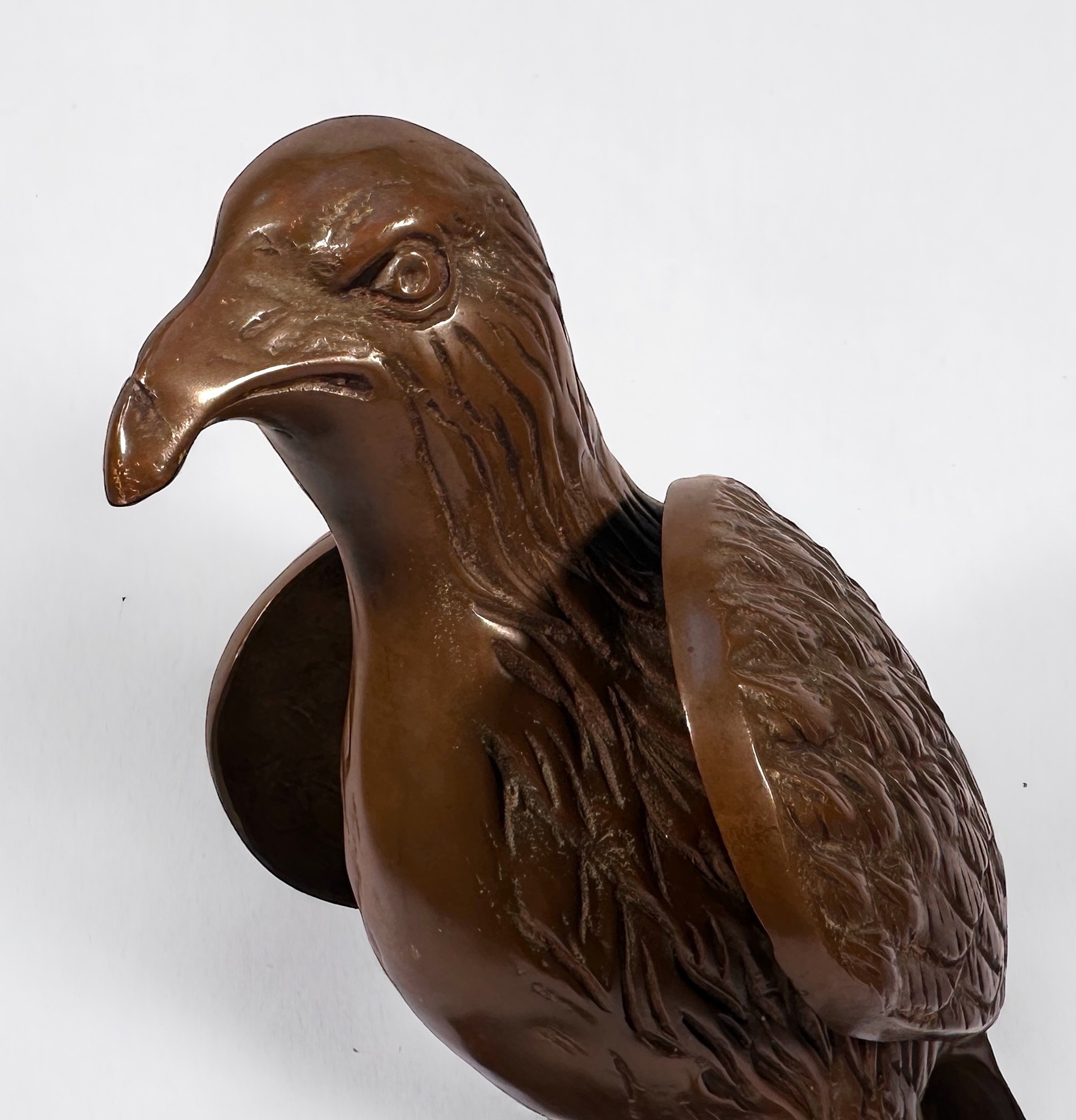 A copper alloy sculpture of an eagle perched on a branch, raised on stained wooden pedestal base, - Image 3 of 3