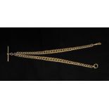 A 9ct gold graduated curb double-Albert chain, with t-bar, lobster clip and dog clip, gross weight